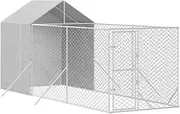 vidaXL Dog Kennel, Outdoor Dog Crate with Lockable Door and Roof, Dog House for Puppy Rabbit Chicken, Pet Supply, Silver Galvanised Steel