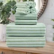 8 Pcs Green Cabana Stripe Large Bath Towel Set Oversized Bath Sheet-2 Bathroom