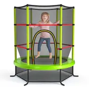 Babyjoy Kids Mini Trampoline Indoor Outdoor Jumping Mat w/Enclosure Net Recreational Round Trampoline Green