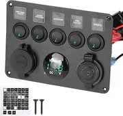 Switch Panel,Switch Panel for Car,5 Gang Led Toggle Switch Panel with Digital Voltmeter Universal for Rv Car Motorboat (Green)