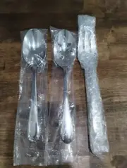 3pcs Lenox BELLEVUE Glossy 18/10 Stainless Flatware LARGE SERVING FORKS SPOONS