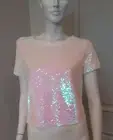 Forever 21 white pearl pink color waistline top blouse sz M NWT