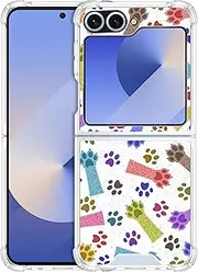[SuzaCase] Clear Case for Samsung Galaxy Z Flip 6 - Samsung Z Flip 6 5G Case with Stylish Cat Paw Multicolor Pattern Printed Durable Clear Shockproof Drop Protection Back Case for Samsung Z Flip6