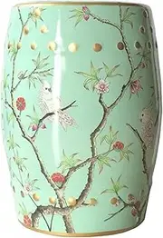 Ceramic Drum Table Decorative Garden stools, Decorative Ceramic Garden Stool, Glazed Hand-Painted Flower and Bird Shoe Changing Stool Drum Stool, Suitable for Outdoor Garden(Green)