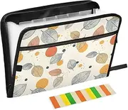 Expandable Folder 13 Pockets A4 Letter Size with Zipper Closure for Document Storage Retro Leaves Beige Cartoon expando