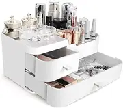 Macallen Makeup Organiser Make Up Storage, Cosmetic Organisers Make Up Storage Organizer Box - Cosmetic Storage Box Skincare Display Drawer Beauty Organizer for Bathroom Dresser Bedroom | White