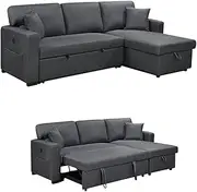 Foret 3 Seater Sofa Bed Modular Corner Pullout USB Lounge Storage Chaise Fabric Charcoal