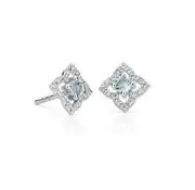 REAL Diamond Aquamarine March Birthstone Floral Stud Earrings in 14k Gold