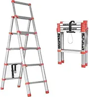 Telescoping Ladder Aluminium Telescoping Ladder Heavy Duty Extension Ladder 150KG/330lb Capacity Folding Portable One Button Retraction Telescopic Stepladder for Home Garden Office Garage DIY KeYJ