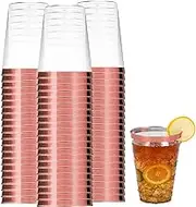 50 pcs Plastic Tumbler Cups,10 OZ Clear Tumblers with Rose Gold Rim,Reusable Elegant Party Cups for Holiday Gathering & Parties