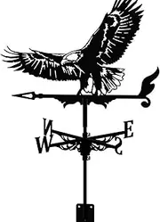 Weather Vane, Cast Iron Wind Vane with Eagle Ornament Weather Vane Indicator Professional Measuring Tool Outdoor for Roofs Weathervane Garden Yard Patio Decor Plug-in,Black