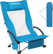 KingCamp Low Beach Chairs for Adults Folding High Back, Highback Blue