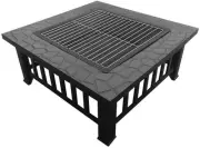 Grillz Outdoor Metal Firepit Backyard Patio Garden Square Stove Fire Pit with...