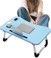 Laptop Table for Bed - Folding Reading Desk with Cup Holder and Tablet Slot - Breakfast Tray with Storage Drawer, Laptop Stand for Working, Reading, Writing, Drawing