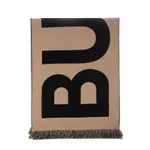BURBERRY 經典LOGO徽標羊毛流蘇圍巾 (駝色/黑色)188X33CM