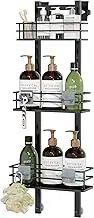 Orimade Adjustable Hanging Over the Shower Door Caddy with Hooks, Bathroom Organizer Shelf Storage Rack,No Drilling Rustproof Shower Basket for Inside Shower, Matt Black 3 Tier