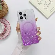 SANHERW for iPhone 15 Pro Max Clear Case, Luxury Bling Glitter Anti-Scratch Military Grade Shockproof Protection Scratch Resistant for Women Girls Case - Purple