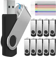 Flash Drive 1GB Memory Stick Bulk Pack of 10 Thumb Drives USB 2.0, Portable Jump Drive 1 GB Swivel Zip Drive Data Storage U Disk, Multipack Black Swivel Pen Drive with Led Indicator by FEBNISCTE