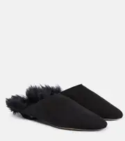 [Khaite] Khaite Otto shearling-trimmed suede mules AU 7.5 black