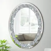 Crystal Crushed Diamond Oval Shaped Silver Mirror Glam Bling for Wall Decoration