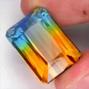 26.68 cts. AWESOME BLUE/ORANGE BI-COLOR QUARTZ OCTAGON LOOSE GEMSTONE