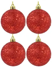 Red Metallic Sequins & Glitter Coated Christmas Baubles - 12 x 60mm