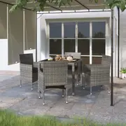 5 Piece Garden Dining Set Poly Rattan and Tempered Glass Grey vidaXL