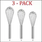 Stainless Steel Whisk (Set of 3) - Kitchen Utensil Wisk For Blending & Stirring