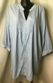 AUTOGRAPH LIGHT BLUE "PINTUCK" 3/4 SLEEVE TOP SZ 26-NEW REDUCED $