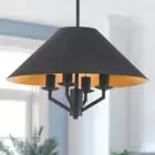 4 Light Black Modern Chandelier, Rustic round Farmhouse Chandelier for Dining Ro