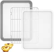 Baking Tray with Rack and Lid Stainless Steel Oven Trays with Rack Non-Stick Baking Sheet and Rack Dishwasher Safe Baking Pan Cooling Rack for Roasting Grilling Baking 26×20cm/31×24cm (Set 2)