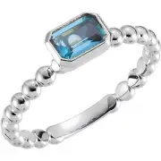 Sterling Silver Stackable 1 Emerald cut Birthstone Mothers Ring, Moms jewelry