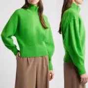 NWT COS Women Green Mock Neck Crop Sweater Boxy Oversized Dolman St Patricks S