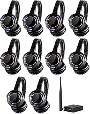 10pcs Bundle Wireless Silent Disco LED Flashing Light Headphones with 1 Transmitter 500m Distance