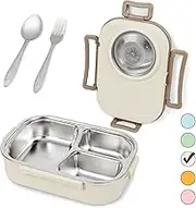 Stainless Steel Bento Lunch Box for Kids and Adults,Stackable BPA-Free Food Containers with 3 Compartments and Reusable Sauce Bowl, Fork and Spoon, (1000ml/34oz,Pink)