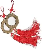 NULYLU Antique Bronze Bagua Mirrors 2pcs Set 7cm Chinese Knot Tassel Decor Feng Shui Home Decor Concave Wall Mirrors