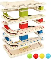 Rotating Tower Ball Game with Ramp - Montesori Tower with Ball Throwing, Ball Throwing and Ball Throwing with 8 Floors and 4 Balls | Wooden Toys for Toddlers