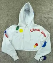Champion Women Medium White Reverse Weave X Twister Cropped Cut-Off Hoodie Heavy
