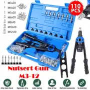 OZNALA 110PCS Rivet Nut Rivnut Riveter Gun M3-12 Thread Rivets Riveting Nutsert Tool