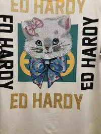 在飛比找Yahoo!奇摩拍賣優惠-亞軒潮店 潮款現出Ed Hardy 2021新款印花燙鉆小貓