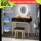 ALFORDSON Dressing Table Stool Set Makeup Mirror Vanity Desk LED Light Black