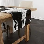 YCness Cow Print Table Runner, Brown Cowhide Print Western Style Table Runner Country Farmhouse Cottage Cow Patten Table Decoration for Home Kitchen Dining, 13x36 Inch