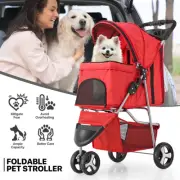 Red Folding Dog Stroller Pet Cat Carrier Cart w/Adjustable Canopy+Storage Basket