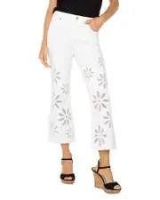 Liverpool Los Angeles Hannah High Rise Crop Flare Jeans in White Daisy