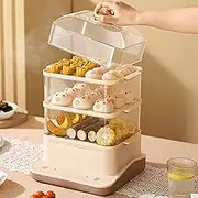 3 Tier Electric Steamer, 18L Vegetable Steam Cooking Pan, 24Hours Appointment, Display Touch Screen,8 Adjustable speeds, Automatic Anti-Dry Boil 800W Apricot