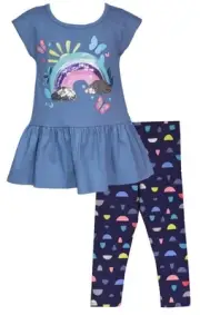 NEW Bonnie Jean Girls Size 14 "BLUE SEQUIN RAINBOW" Tunic Top Legging Pant Set