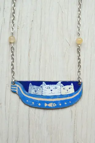 Enamel Necklace, Cat Necklace, Venice Cat, Gondola, Enamel Jewelry, Lovers,