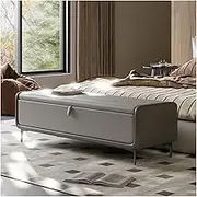 Bed End Bench Modern Faux Leather Storage Ottoman Bench with Metal Base,Upholstered Bedroom Bench for End Of Bed Luxury Shoe Bench,Footstool for Bedroom, Living Room, Entryway Bedroom Bench(Gray,120*4