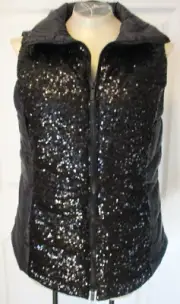 Chicos Sequin Accented Black Puffer Vest Size M (8-10) NWT $129 Mothers Day Gift