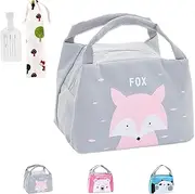 Insulated Lunch Bag, Lunch Basket, Mini Insulated Thermal Lunch Tote, Multipurpose Cartoon Lunch Box with Tags for School Office Picnic Hiking Luggage Kids Girls Boys Women (Gray)